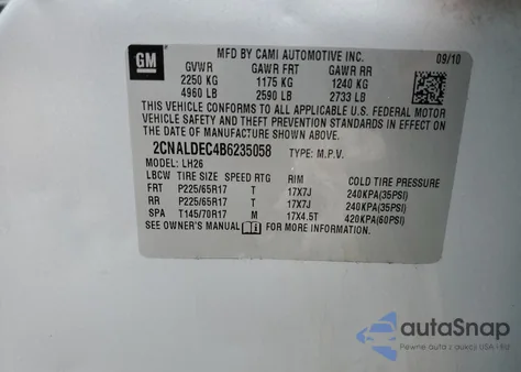 2011 Chevrolet Equinox Lt z USA, uszkodzony, nr VIN 2CNALDEC4B6235058